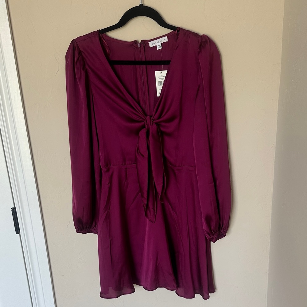 Socialite Long Sleeve Dress in Deep Magenta